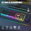 RedThunder K10 Clavier ET Souris Gaming sans Fil, AZERTY, RGB, Rechargeables,  Souris 7D  3200DPI 