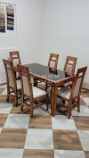 Table salle a manger en bois hetre + 6 chaises capitonné antitache 