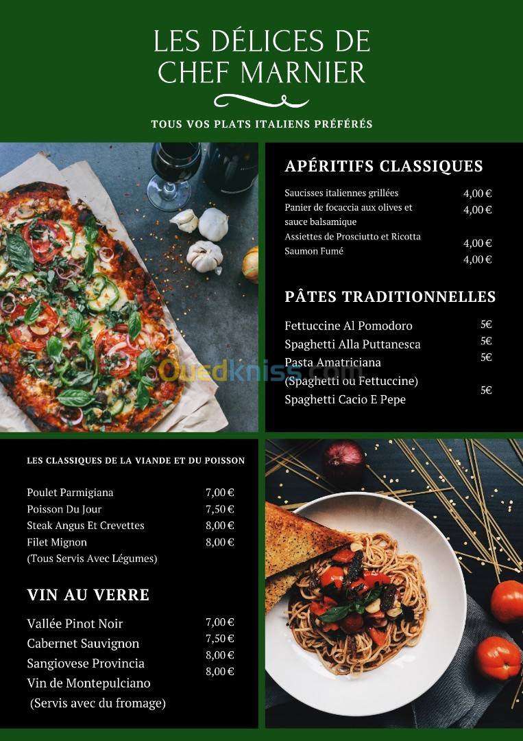 création de menu personnalisés pour restaurants et cafeterias  