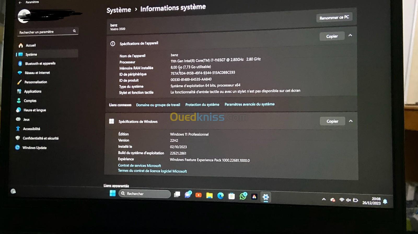 dell vostro 15 (i7-11emegeneration-8goRam-1toRom-Windows11pro)