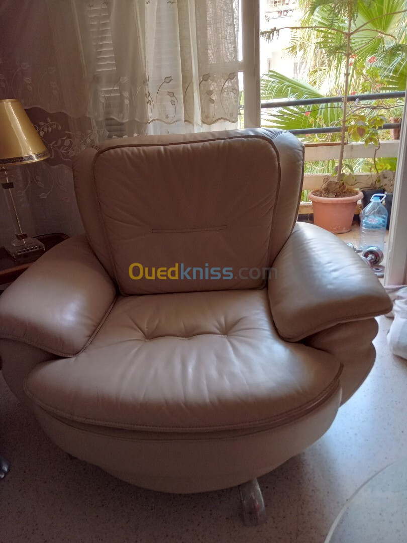 Fauteuil en cuire beige 