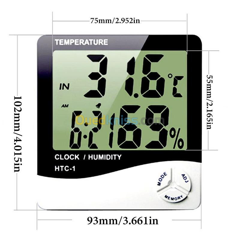 ساعة + قياس درجة الحرارة+ نسبة الرطوبة