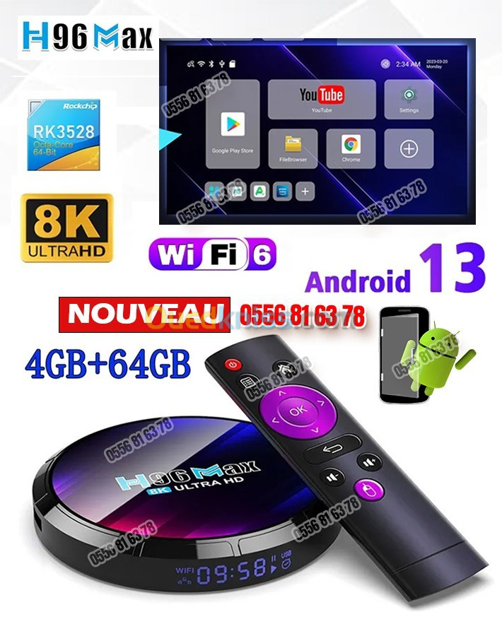 Tv Box NOUVEAU H96 Max 4/64 Android 13 / 8K