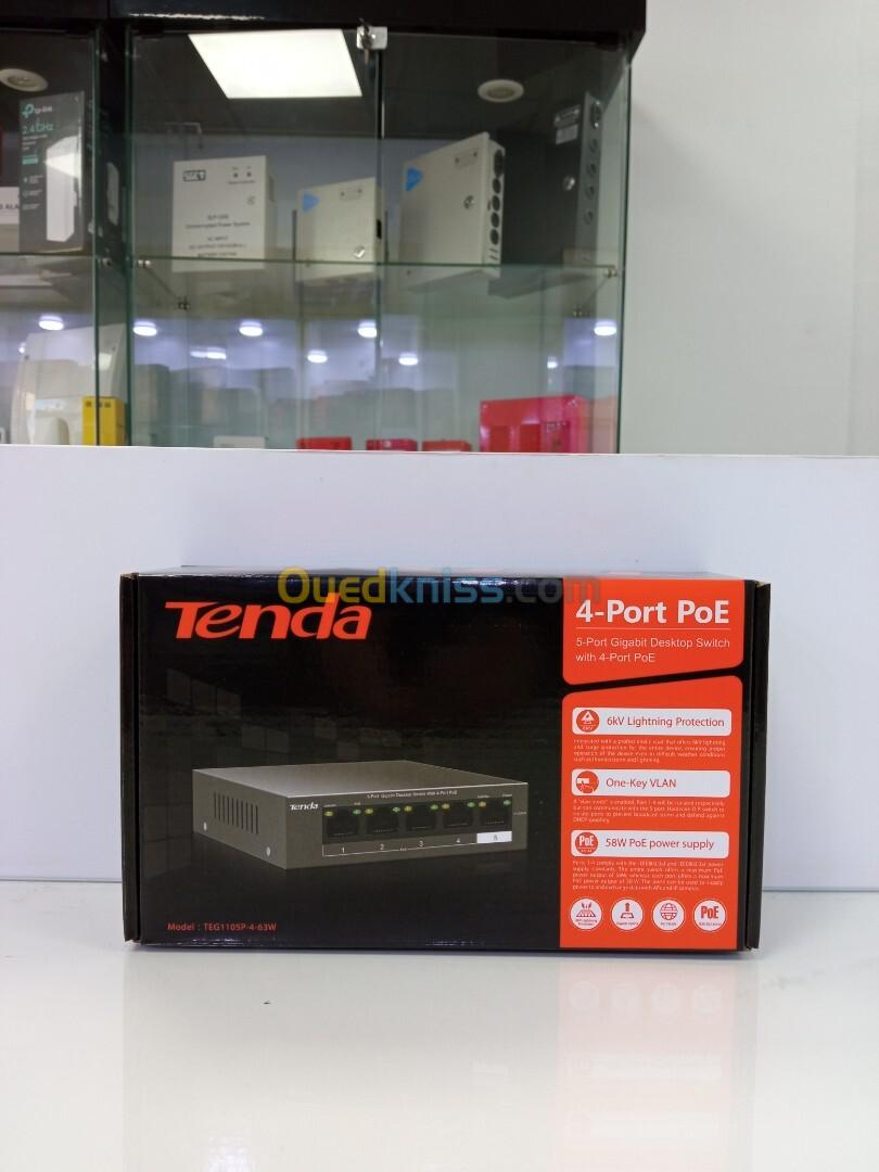 TENDA Switche de bureau Gigabit 5 ports avec 4 ports PoE TEG1105P-4-63W 