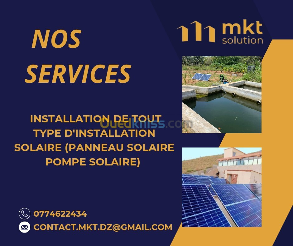 Installation et entretien de tout type installation solaire