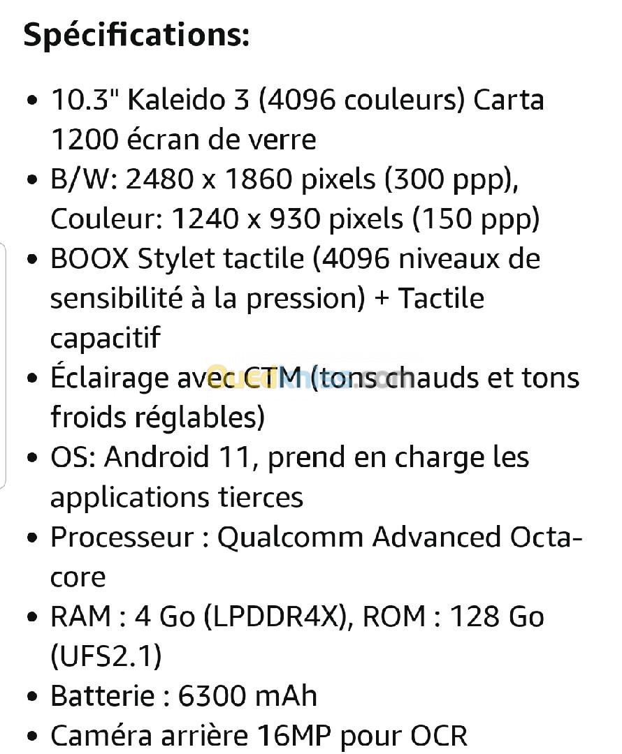 BOOX Tab Ultra C 10,3 Pouces e Papier Tablette Couleur 128 Go Android 11  Éclairage Caméra G-Sensor : : Informatique