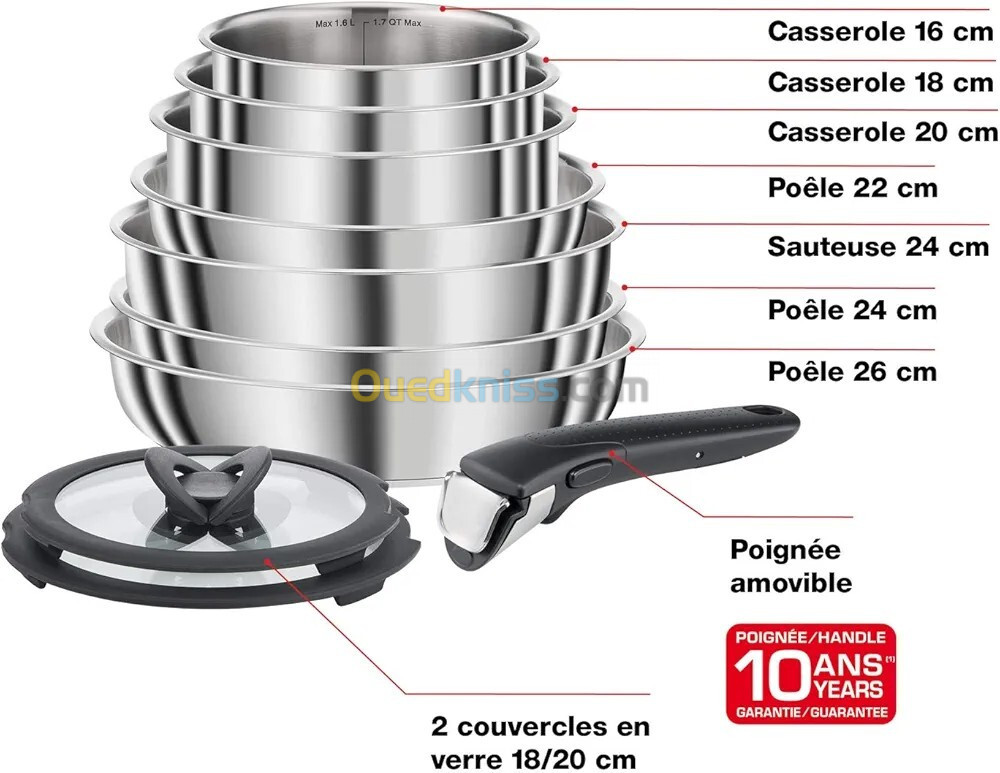 Batterie de cuisine Seb Compact inox 10 pcs L953SA04