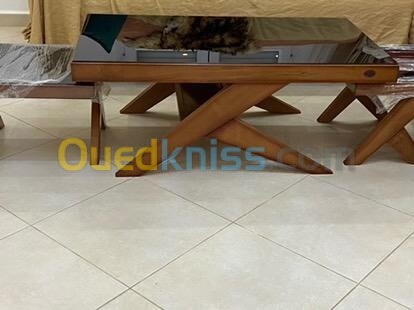 Table basse et 2 table sghar  en bois hêtre 