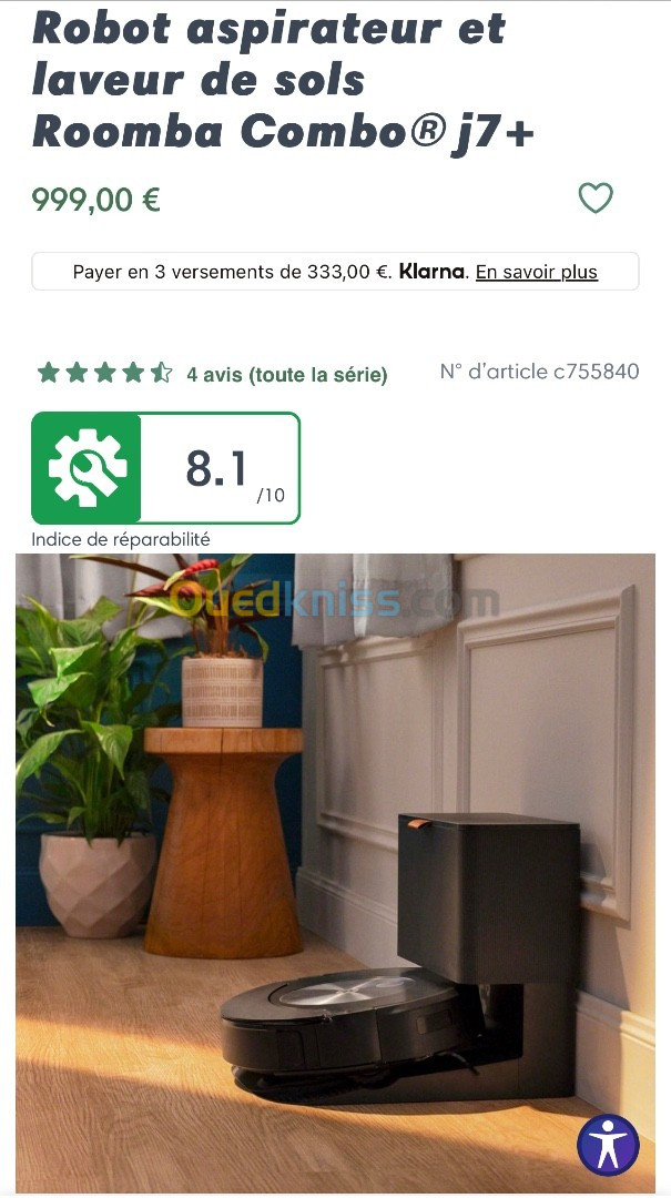 Aspirateur laveur irobot roomba combo j7+ - Oran Algérie