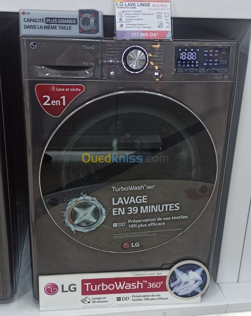 Lave linge LG 10.5kg Turbocompresseur avec sèchage 