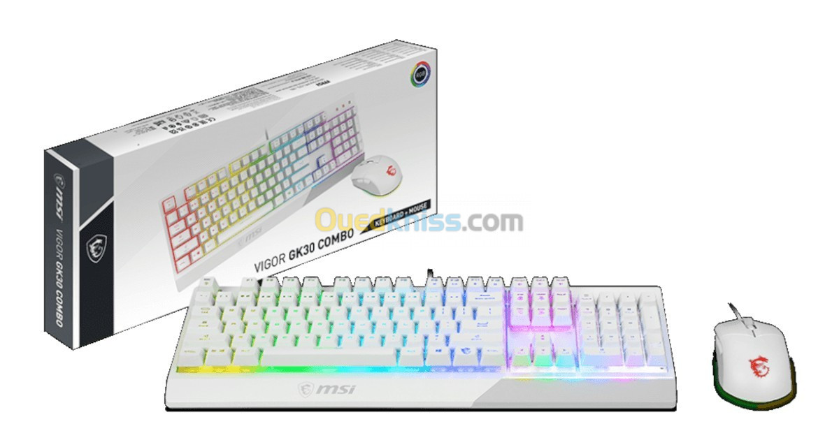 CLAVIER SOURIS MSI VIGOR GK30 WHITE RGB GAMING