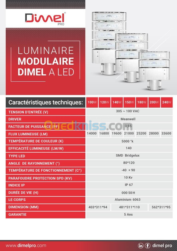 LUMINAIRE MODULAIRE À LED 100W