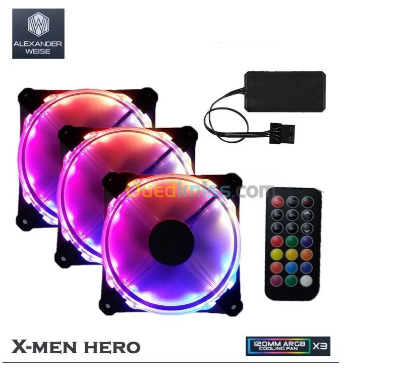 PACK 3 VENTILATEURS ALEXANDER WISE X MEN HERO 120MM ARGB - AVEC CONTRÔLEUR ET TÉLÉCOMMANDE