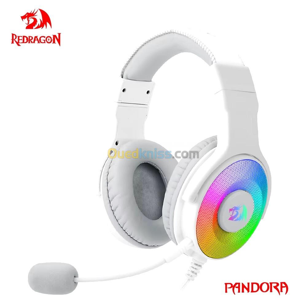  CASQUE REDRAGON H350 PANDORA RGB WHITE - CASQUE GAMING STEREO AVEC MICROPHONE ET ECLAIRAGE RGB