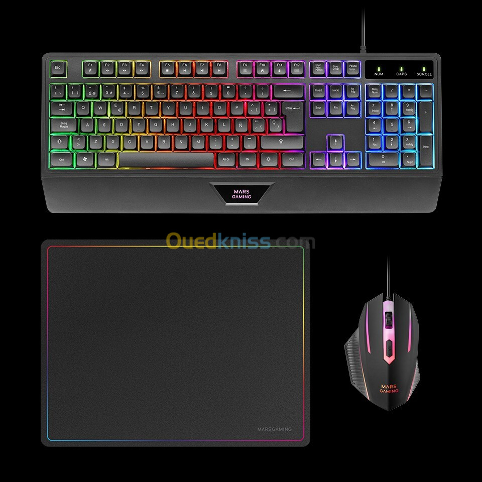  COMBO MARS GAMING MCP-124 BLACK CLAVIER, SOURIS ET TAPIS DE SOURIS RGB