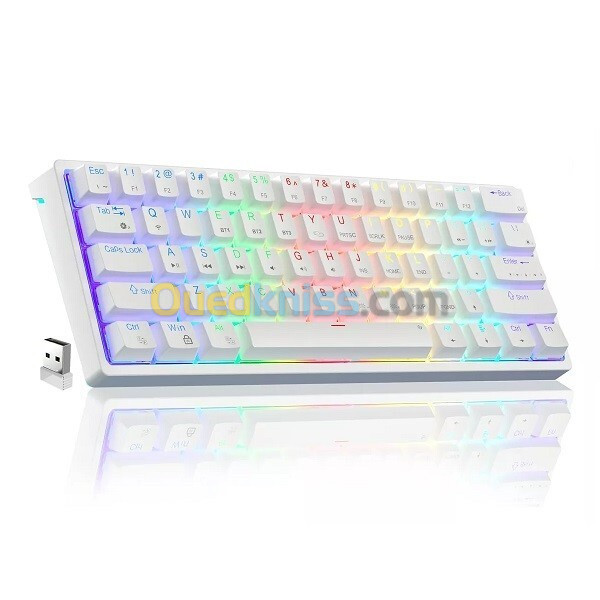 CLAVIER GAMER MAGMA MÉCANIQUE F61W WHITE 60% WIRELESS RGB RED SWITCH