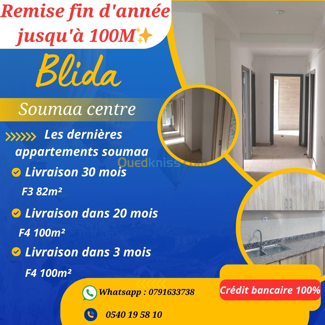 Vente Appartement F4 Blida Soumaa