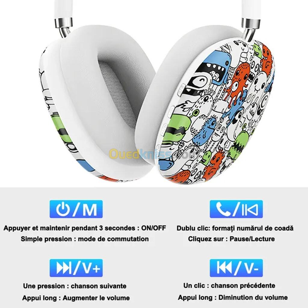  P9 Graffiti Casque Bluetooth Sans Fil V5.0