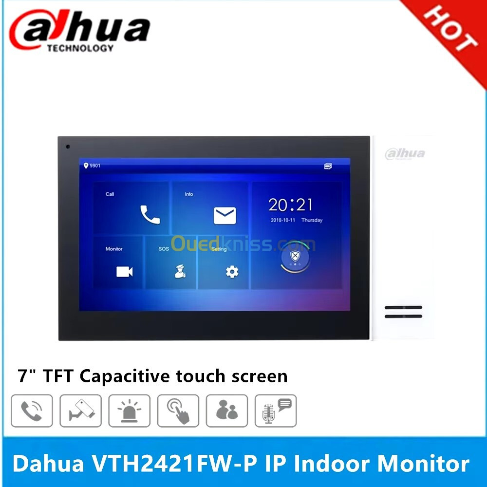 Dahua IP video intercom - VTH2421FW-P (indoor unit, 7 touch screen, 1024x600, PoE, SD, I/O)