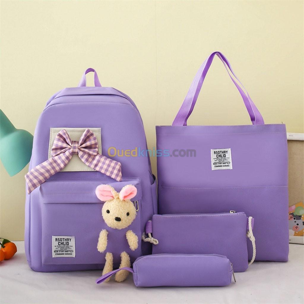 Ensemble Sac à dos Kawaii 4 pièces, joli sac à dos lapin pour la rentrer scolaire