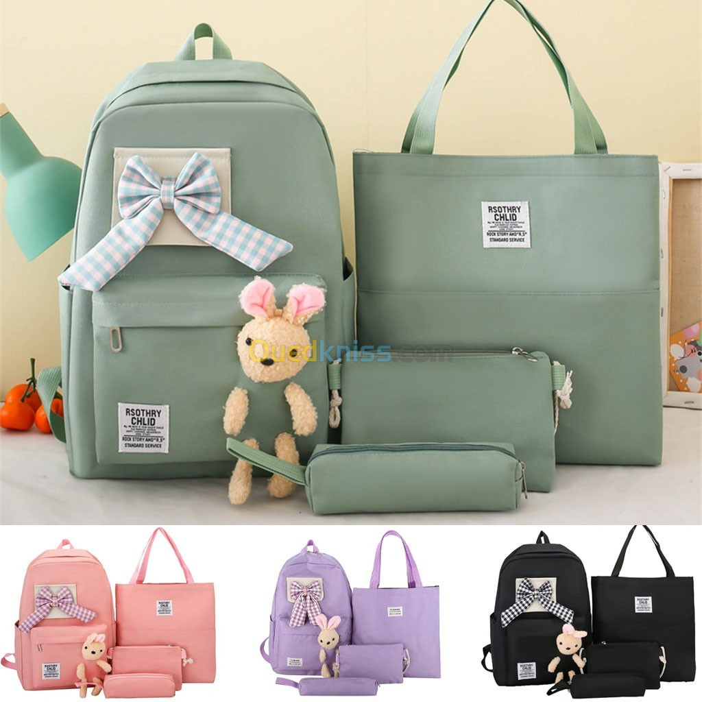 Ensemble Sac à dos Kawaii 4 pièces, joli sac à dos lapin pour la rentrer scolaire