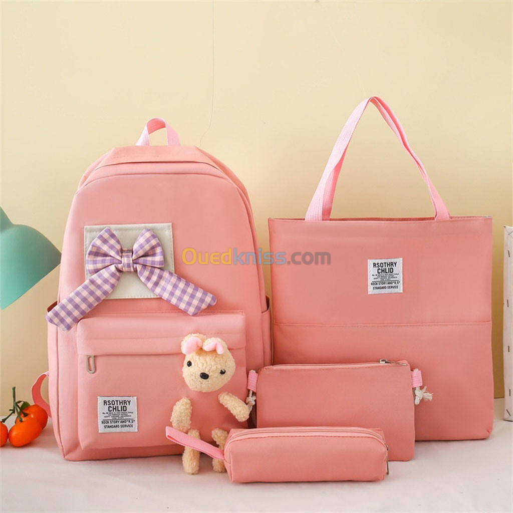 Ensemble Sac à dos Kawaii 4 pièces, joli sac à dos lapin pour la rentrer scolaire