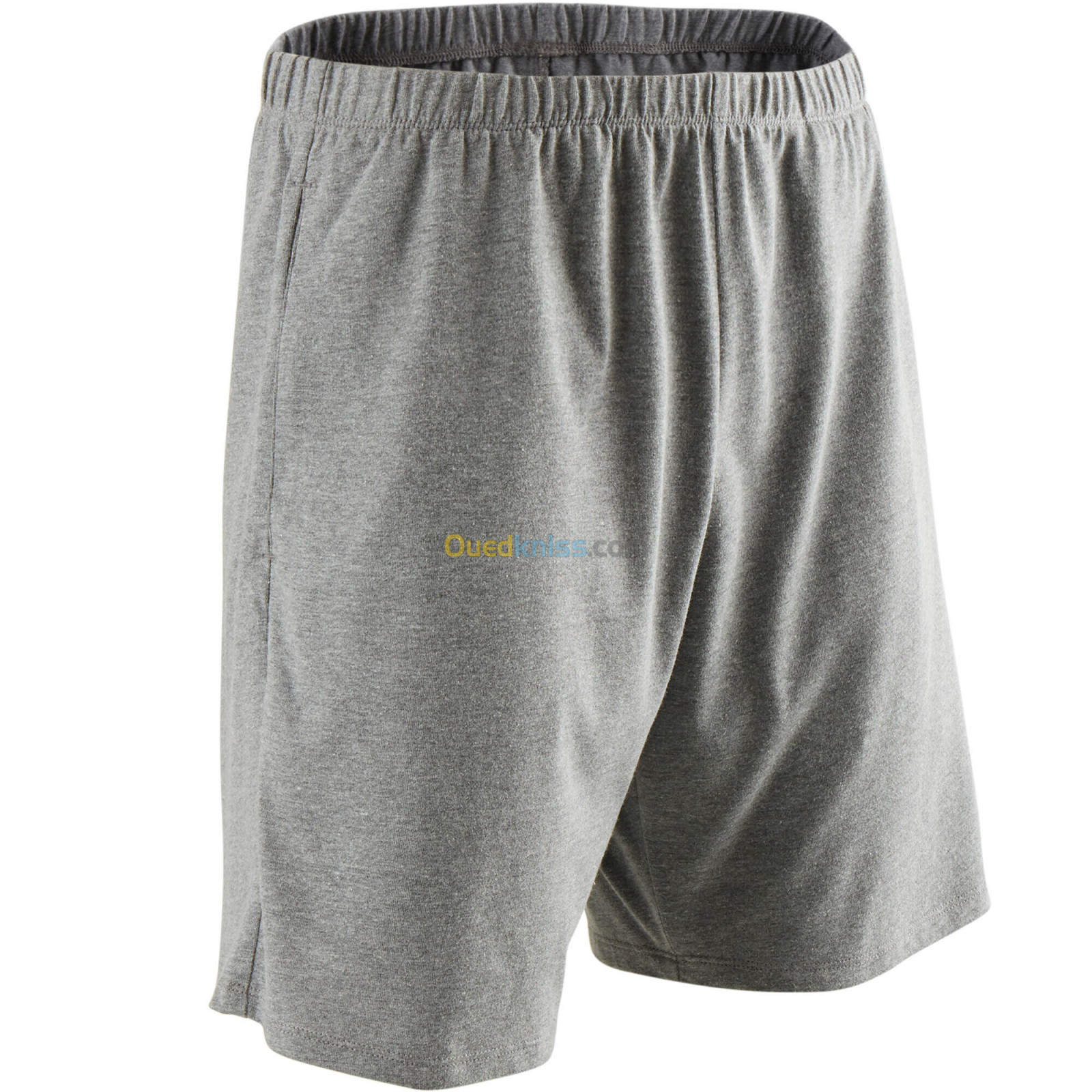 DOMYOS Short Fitness homme coton droit avec poche clés - 100 gris court