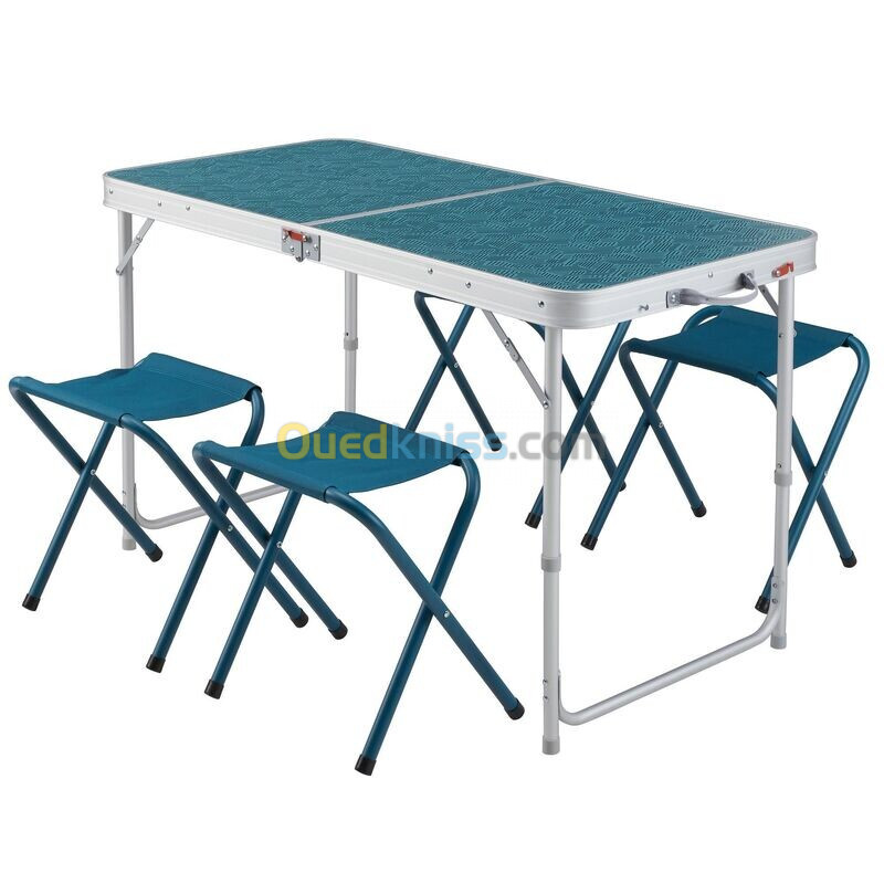 QUECHUA TABLE DE CAMPING PLIANTE - 4 TABOURETS - 4 À 6 PERSONNES - Bleu