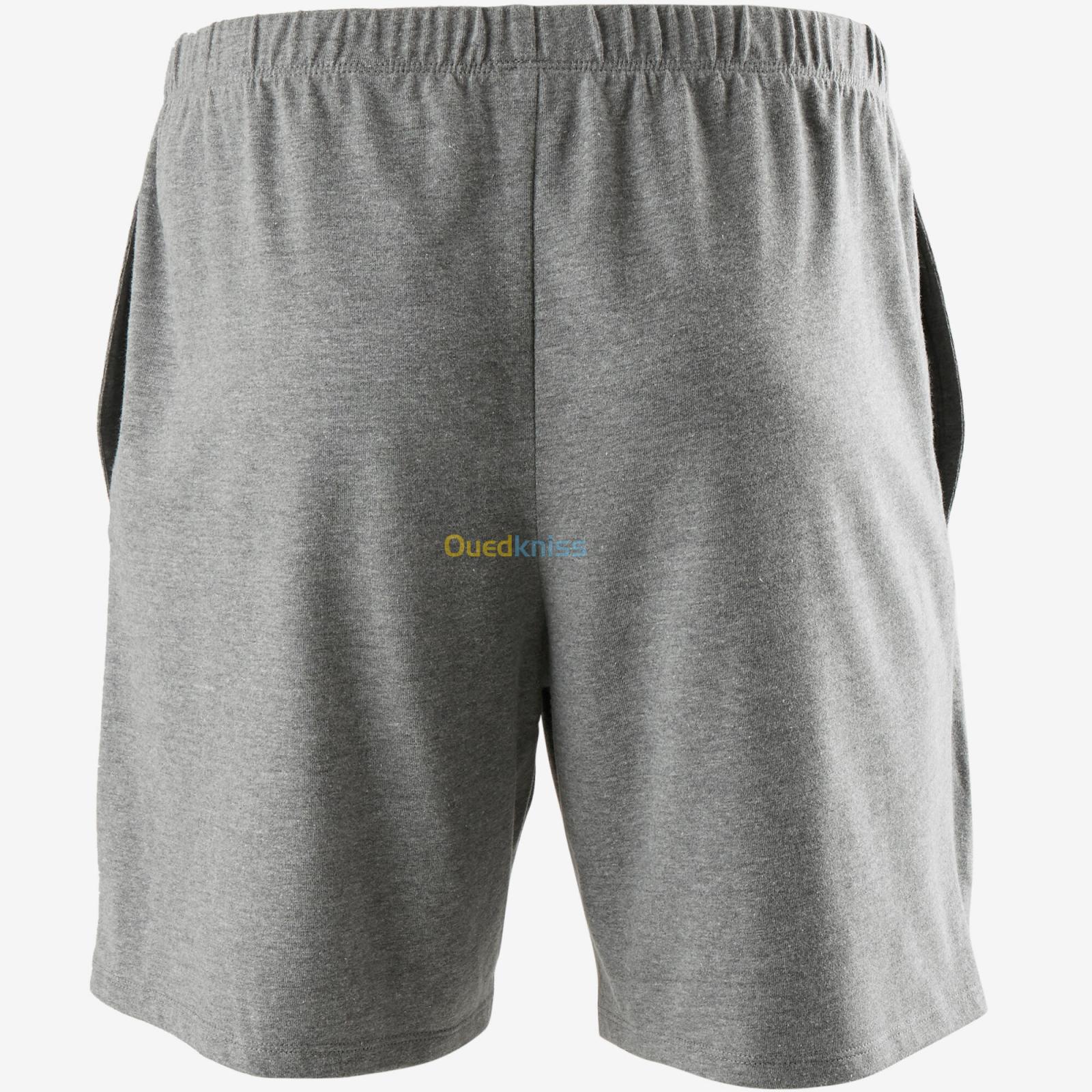 DOMYOS Short Fitness homme coton droit avec poche clés - 100 noir court