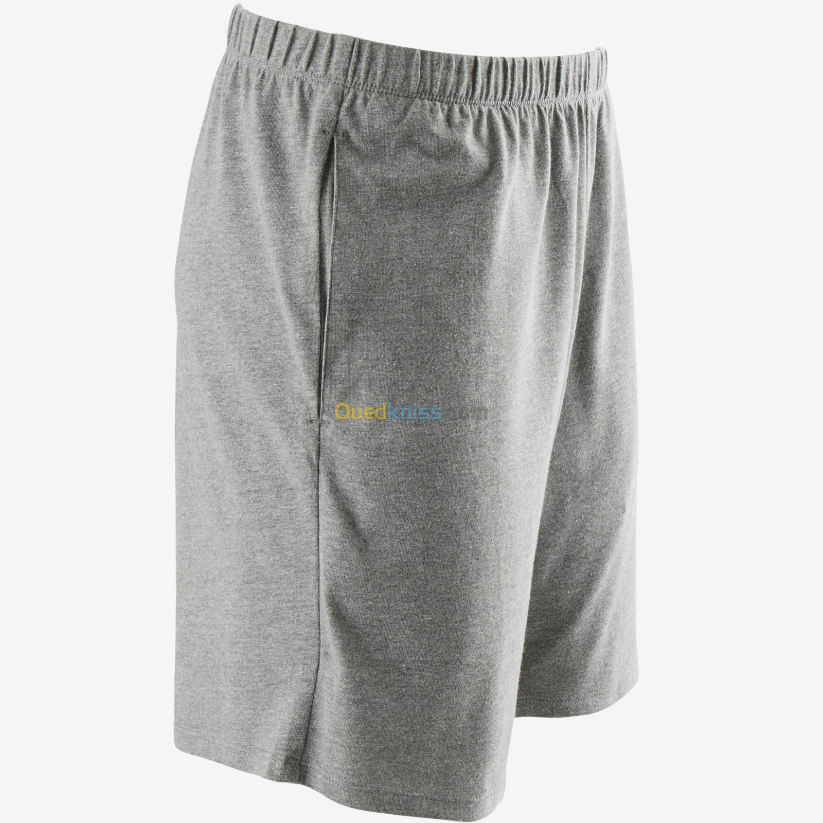 DOMYOS Short Fitness homme coton droit avec poche clés - 100 gris court