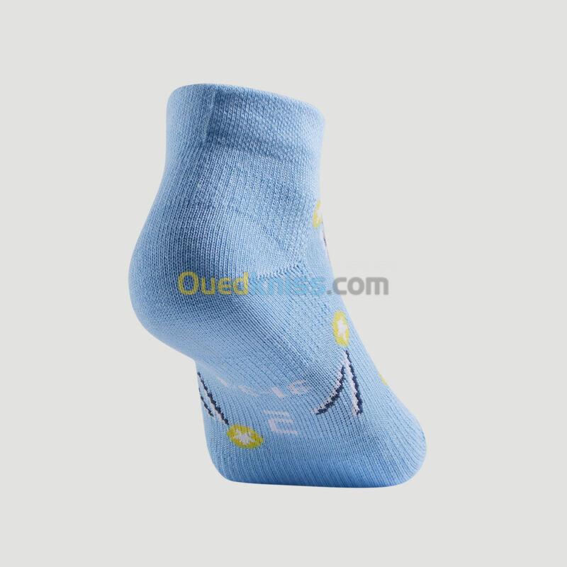 ARTENGO CHAUSSETTES DE SPORT ENFANT MI-HAUTES ARTENGO RS 160 BLANC BLEU LOGO LOT DE 3@