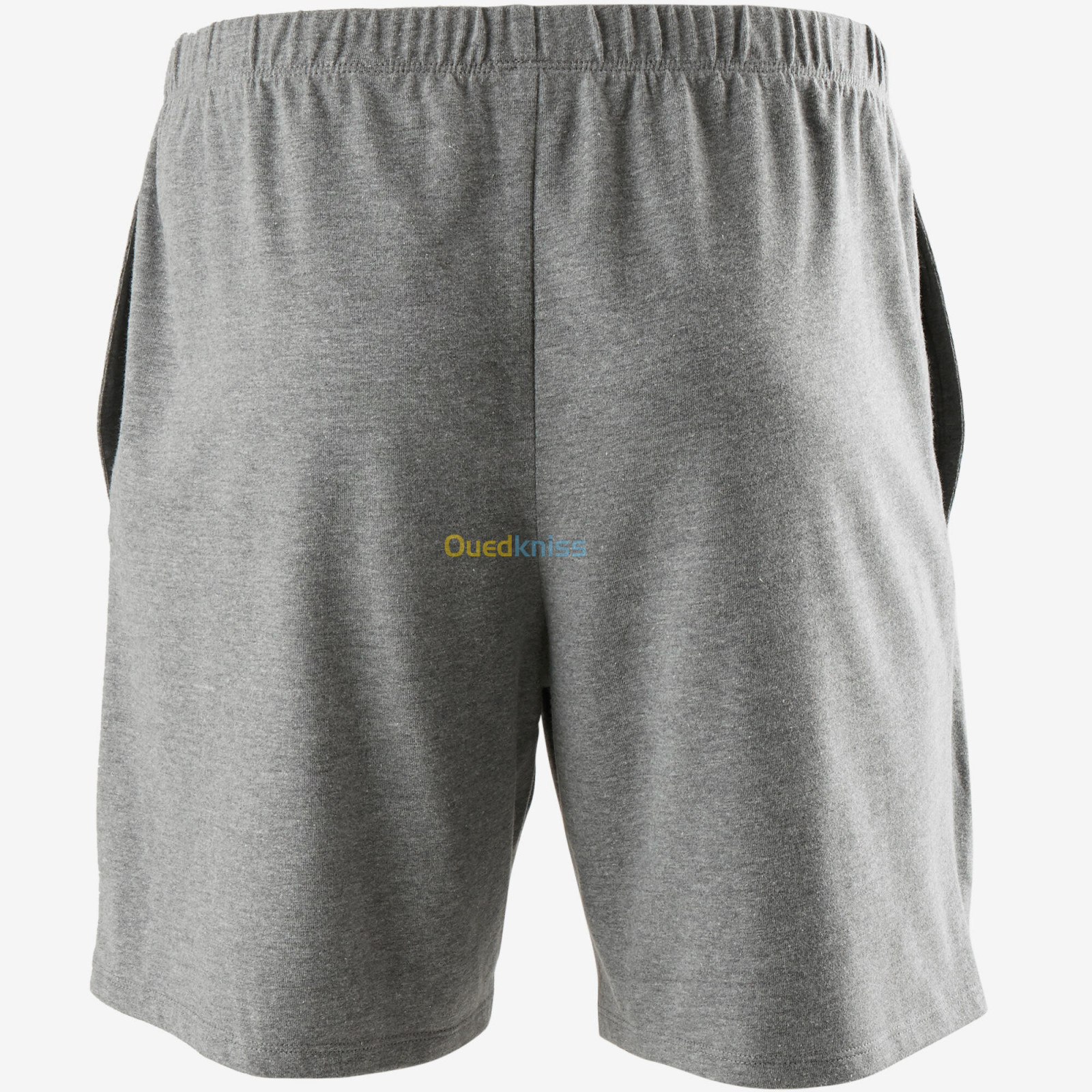 DOMYOS Short Fitness homme coton droit avec poche clés - 100 gris court