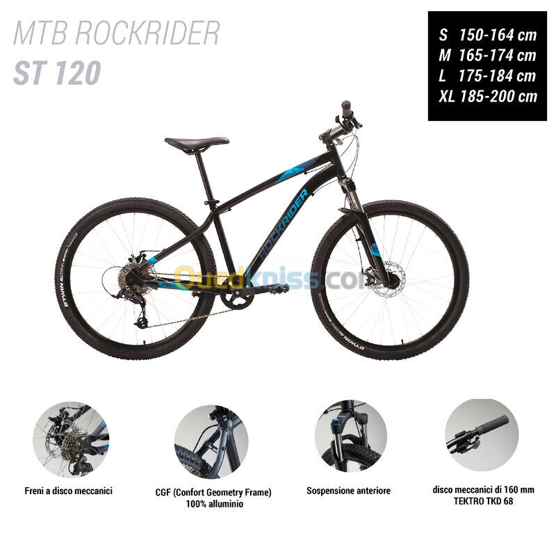 ROCKRIDER VÉLO VTT RANDONNEE ST 120 NOIR BLEU 27,5"