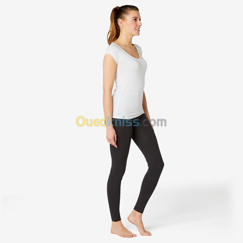 DOMYOS Legging Fitness Long Coton Extensible Femme - Fit+ Noir