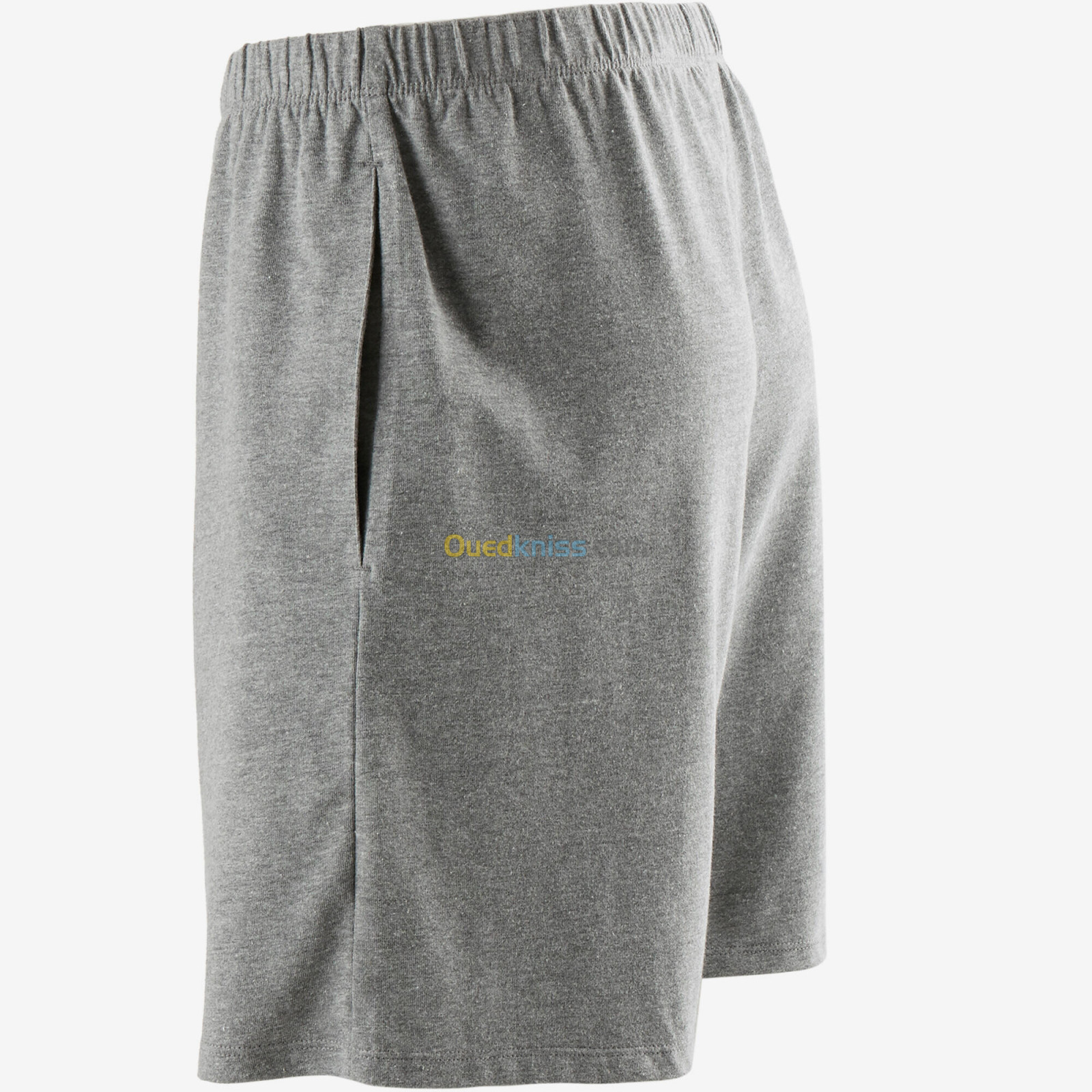 DOMYOS Short Fitness homme coton droit avec poche clés - 100 gris court