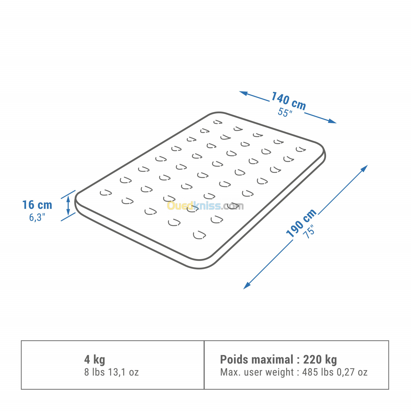 QUECHUA MATELAS GONFLABLE DE CAMPING - AIR BASIC 140 CM - 2 PERSONNES