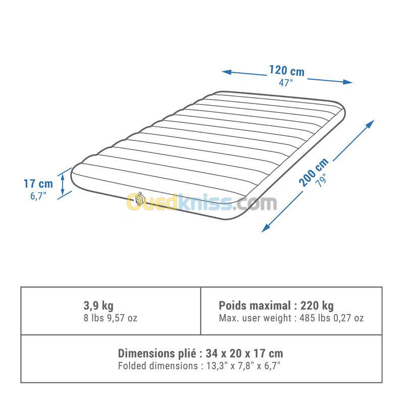 QUECHUA MATELAS GONFLABLE DE CAMPING - AIR COMFORT 120 CM - 2 PERSONNES