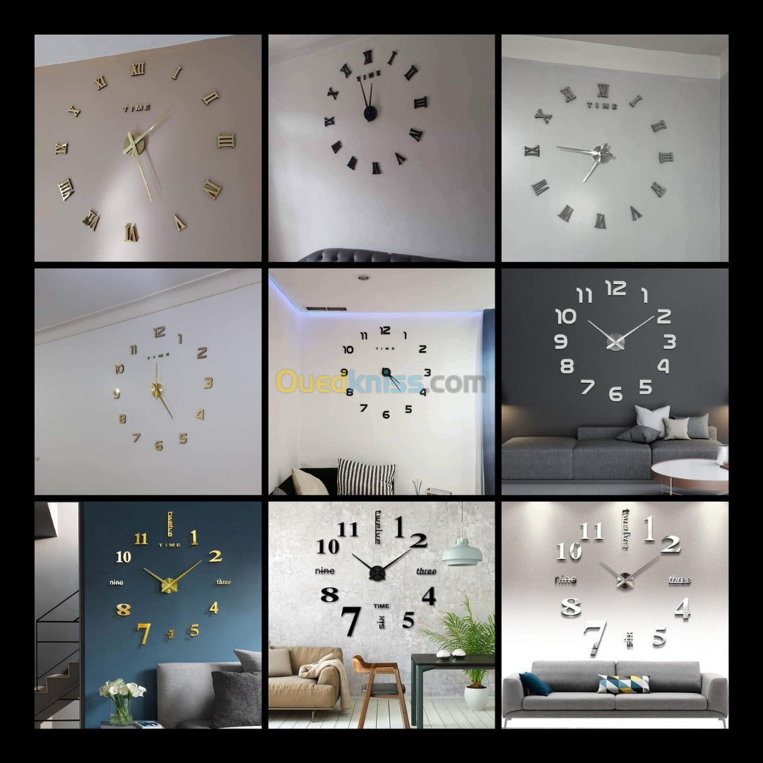 Horloge Murale 3D Décoration Pour Maison Salon Chambre Bureau Au Plusieurs Modele Et Couleur