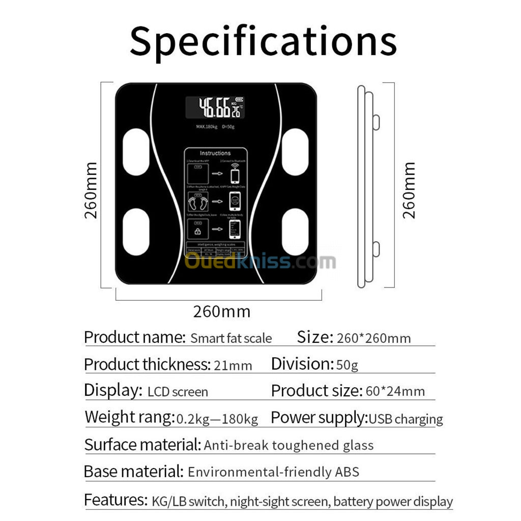 Pèse-personne intelligent, balance de graisse numérique précise XL