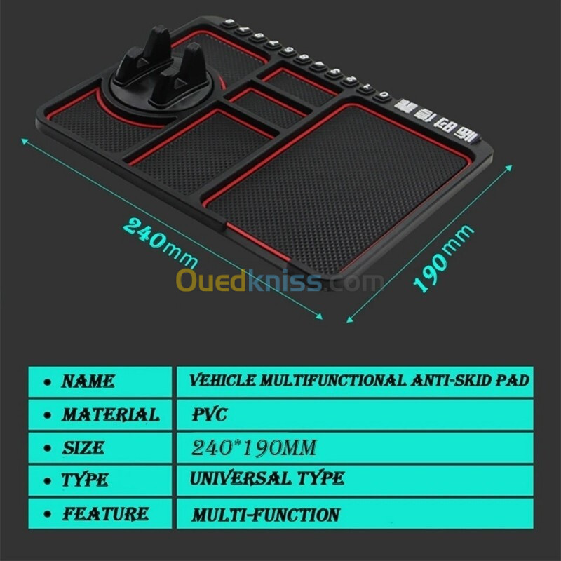 Support de téléphone antidérapant 4en1 Multifonctionnel en Silicone pour Tableau de Bord de Voiture 