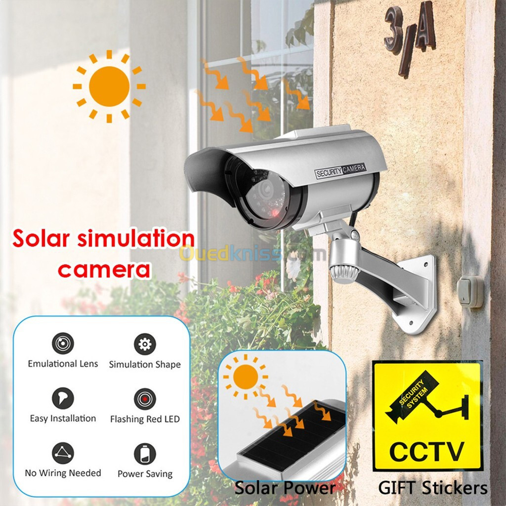 Fausse Caméras de Vidéosurveillance à énergie Solaire avec Clignotant Rouge LED