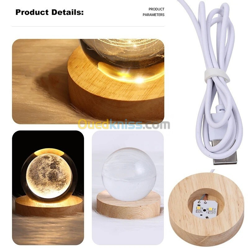 Veilleuse boule de cristal alimentation USB, lampe de chevet chaude