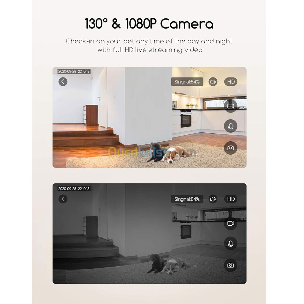 Faroro Caméra Full HD 1080P pour chien avec distributeur de friandises à distance