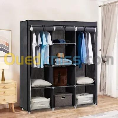  Armoire De Rangement et Penderie 7 Étages Porte Cintres Et Rideau Anti-Poussière