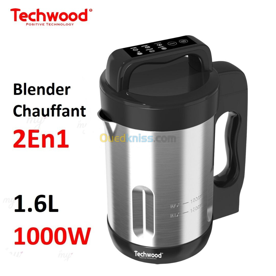 Blender Chauffant 2En1 En Inox Avec 6 Programmes Culinaires 1.6L 1000W Techwood TSM-1656