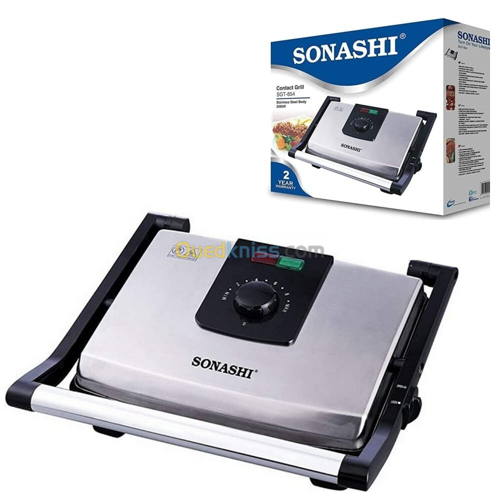 Machine à sandwichs et grillades en Inox 2000W Sonashi SGT-854