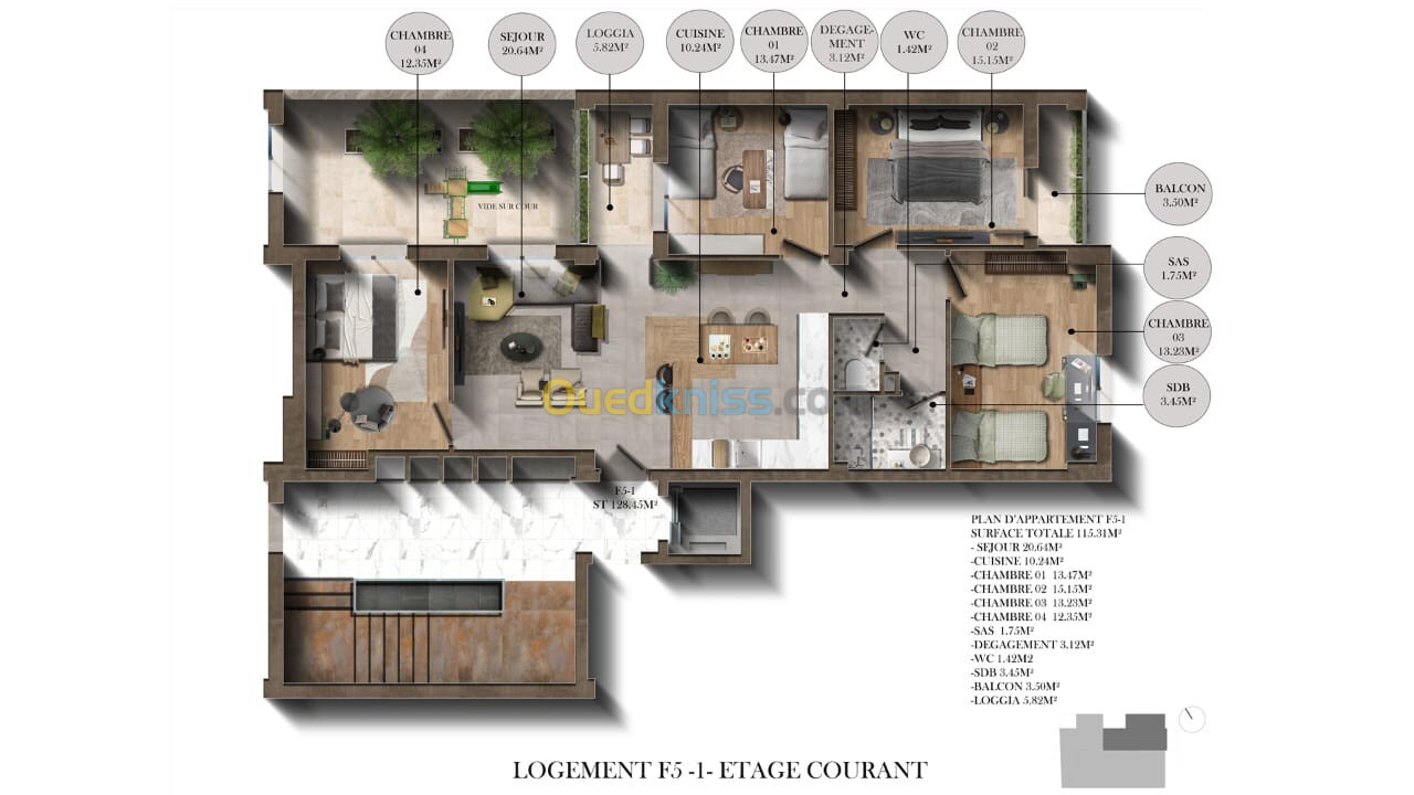 Vente Appartement F5 Mostaganem Mezghrane