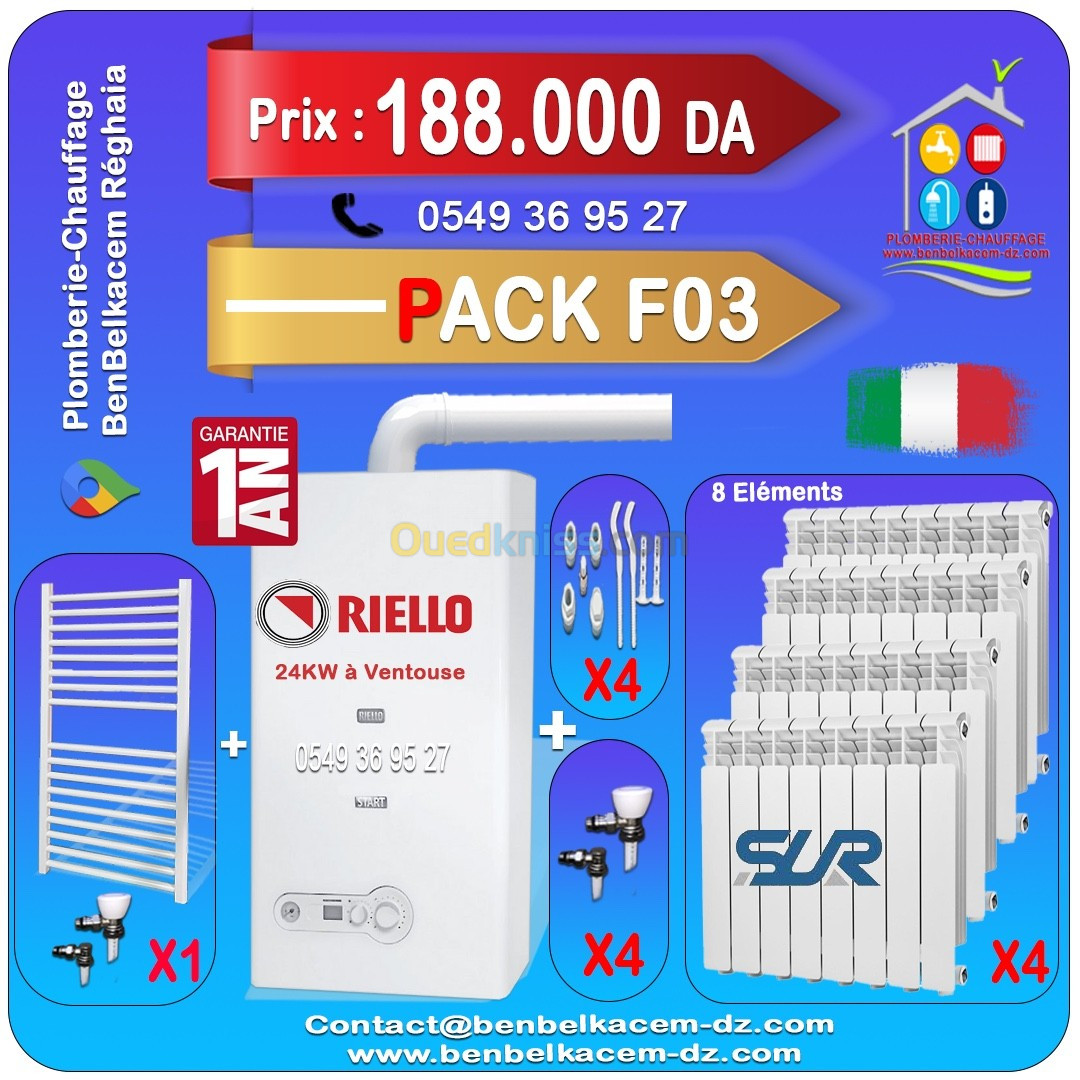 Pack Chaudiere Riello 24kw A Ventouse F1/F2/F3/F4F5/F6