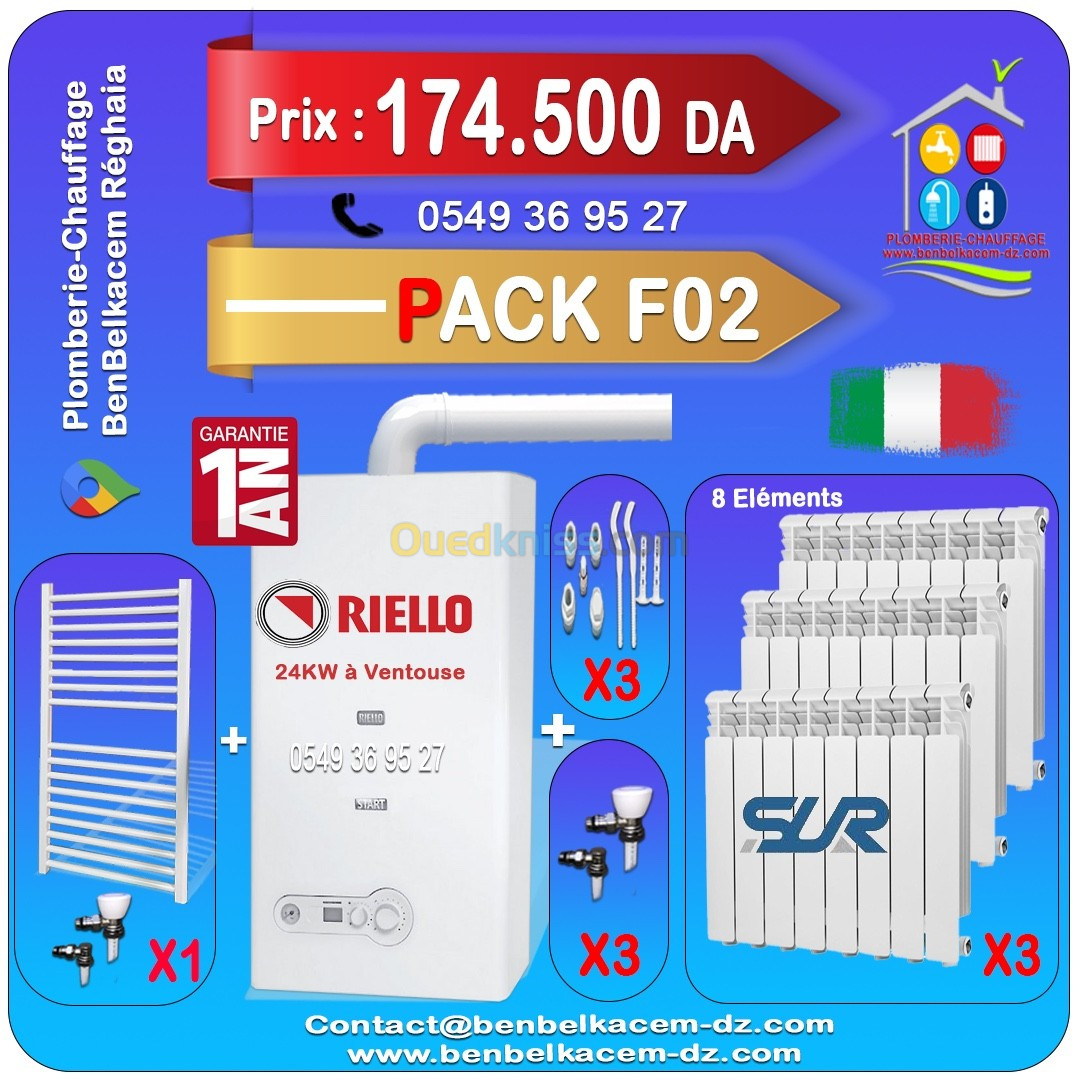 Pack Chaudiere Riello 24kw A Ventouse F1/F2/F3/F4F5/F6