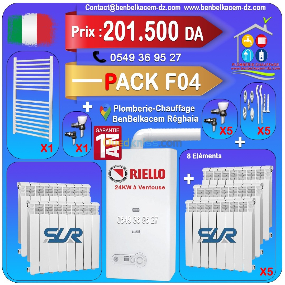 Pack Chaudiere Riello 24kw A Ventouse F1/F2/F3/F4F5/F6